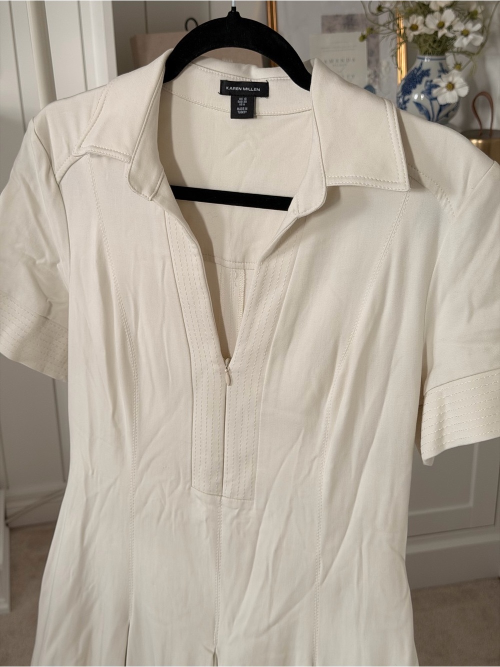 Karen Millen Cream Collared Maxi Dress with Short Sleeves - Picture 3 of 9